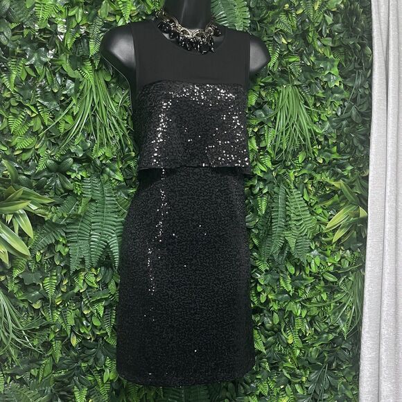 KENSIE Dress Women Small Black Cocktail All Over Sequin Layered A line‎ 2414 - Picture 3 of 7